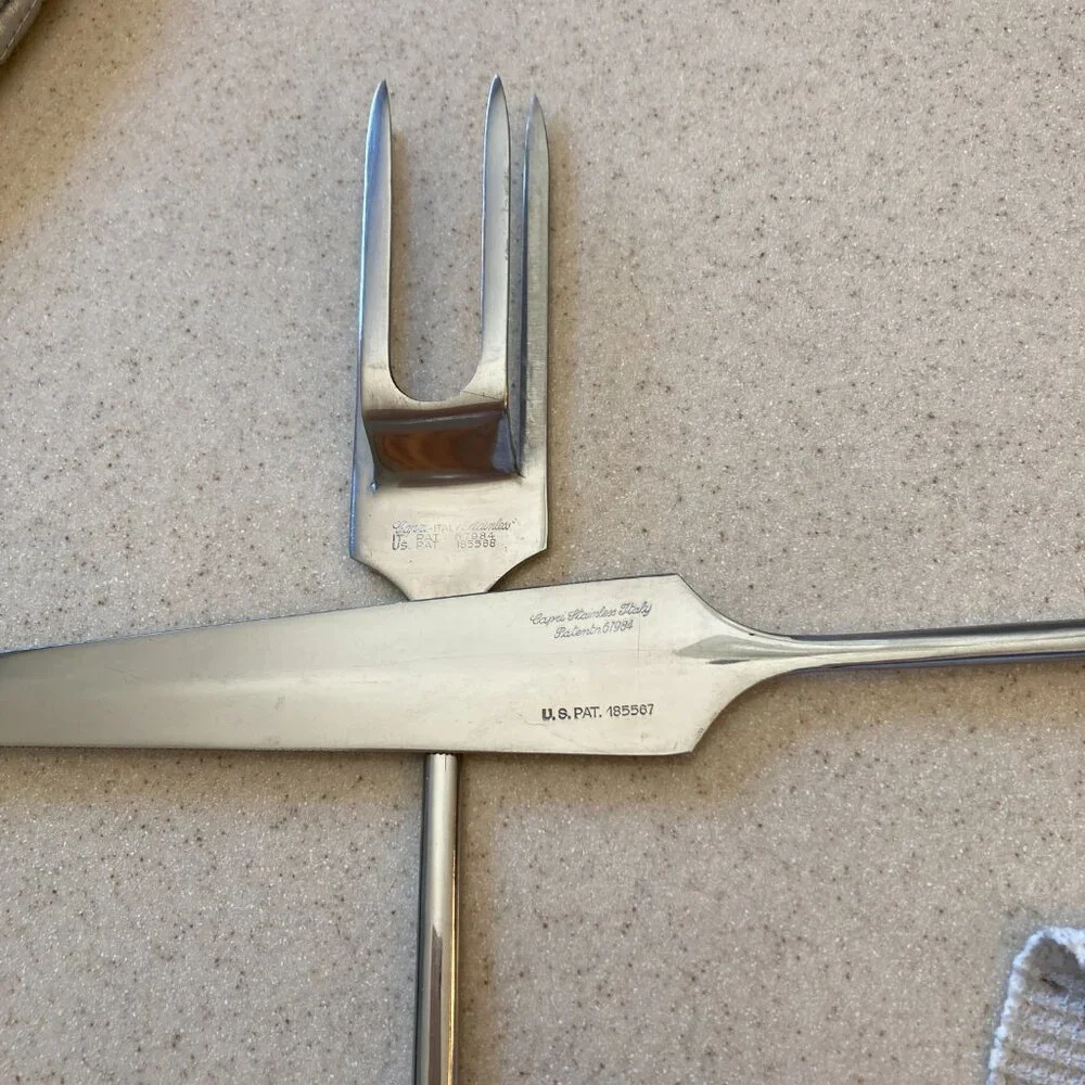 Stainless Steel 2 Piece Grill Carving Set Capri Italy..& Grill Mittens VTG MCM